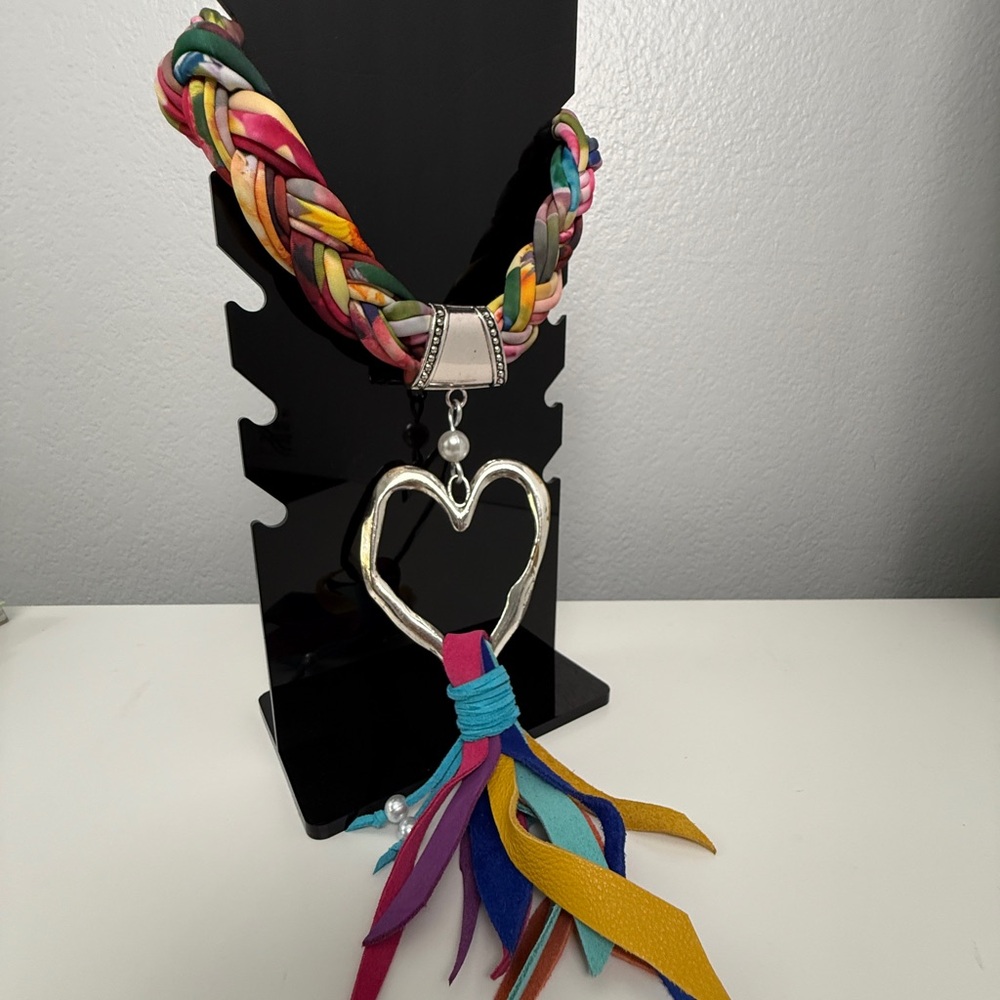 Colorful Braided Heart Pendant Necklace